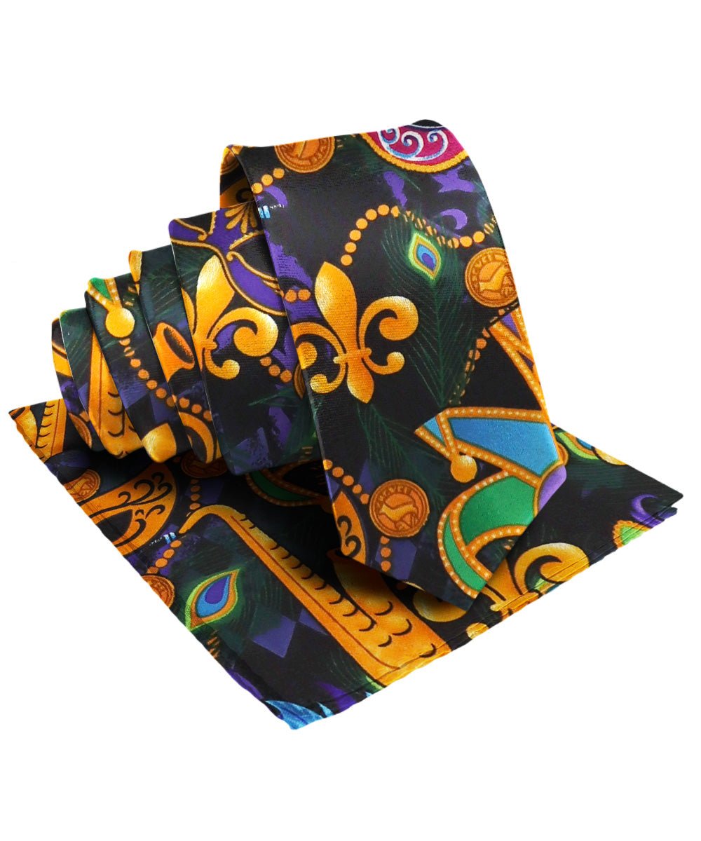 Vittorio Farina Men's Mardi Gras Satin Necktie and Pocket Square