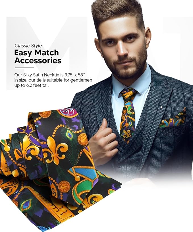 Vittorio Farina Men's Mardi Gras Satin Necktie and Pocket Square