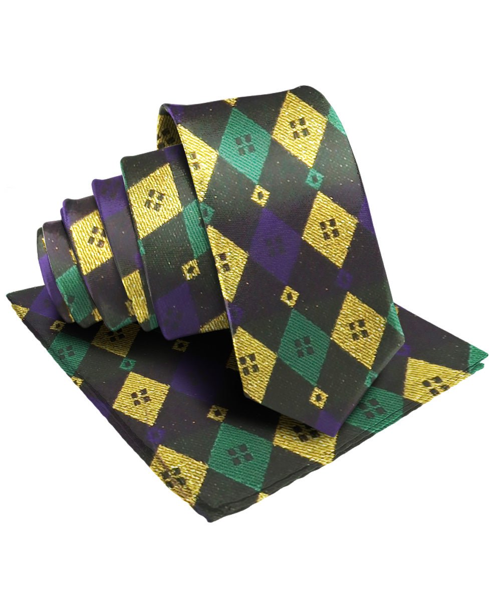 Vittorio Farina Men's Mardi Gras Satin Necktie and Pocket Square