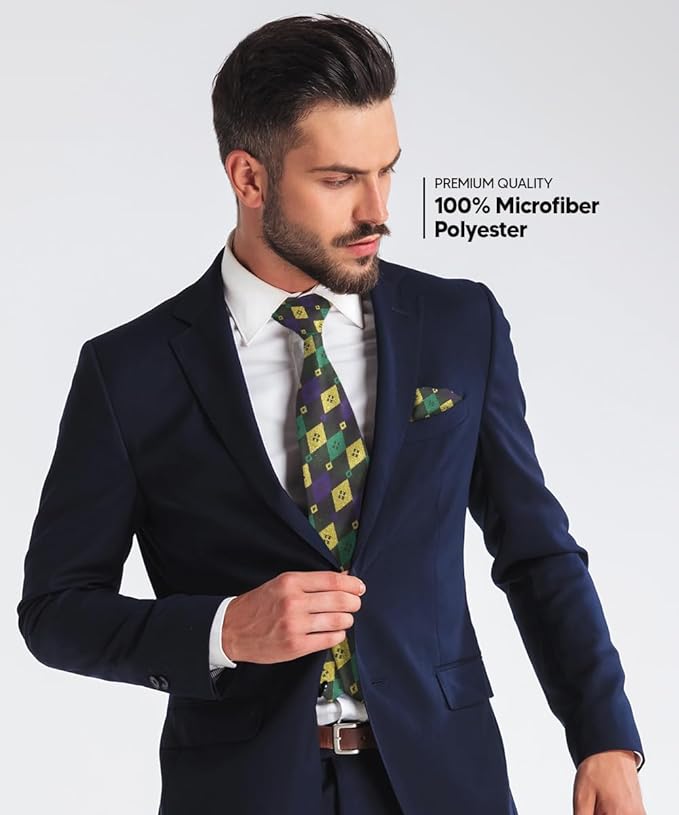 Vittorio Farina Men's Mardi Gras Satin Necktie and Pocket Square