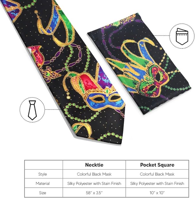 Vittorio Farina Men's Mardi Gras Satin Necktie and Pocket Square