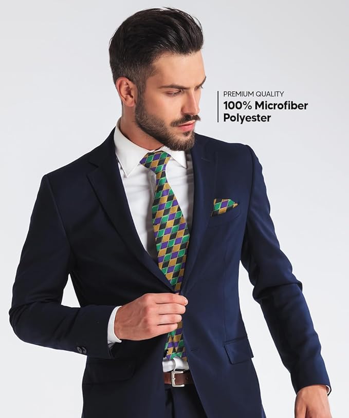 Vittorio Farina Men's Mardi Gras Satin Necktie and Pocket Square