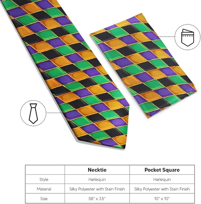 Vittorio Farina Men's Mardi Gras Satin Necktie and Pocket Square
