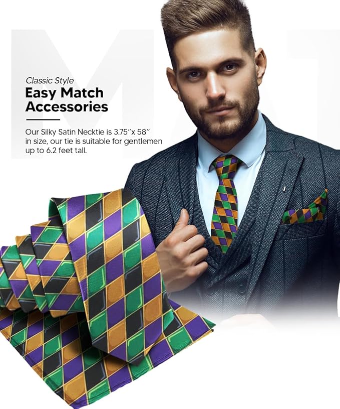Vittorio Farina Men's Mardi Gras Satin Necktie and Pocket Square