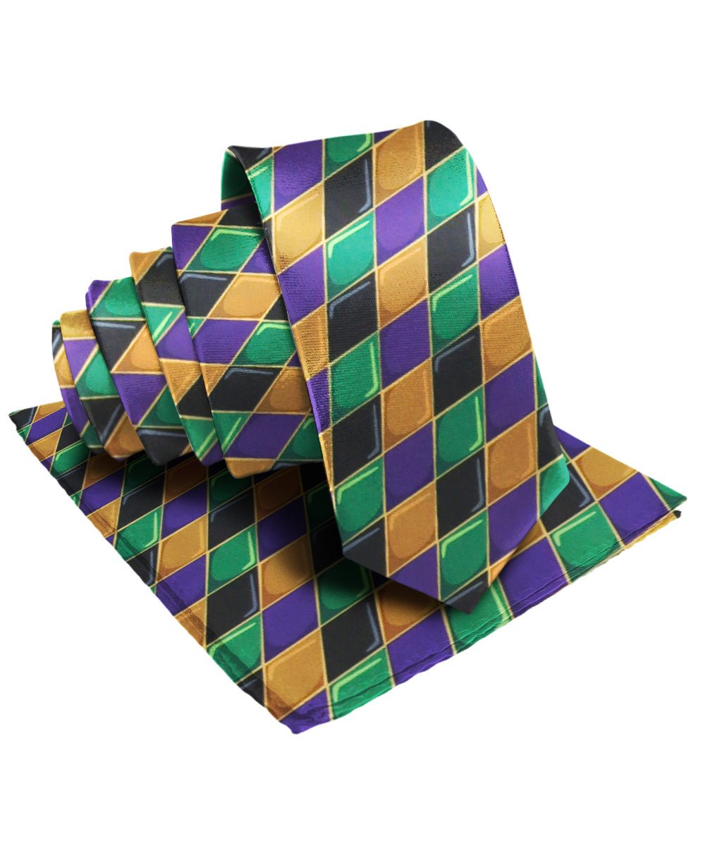 Vittorio Farina Men's Mardi Gras Satin Necktie and Pocket Square