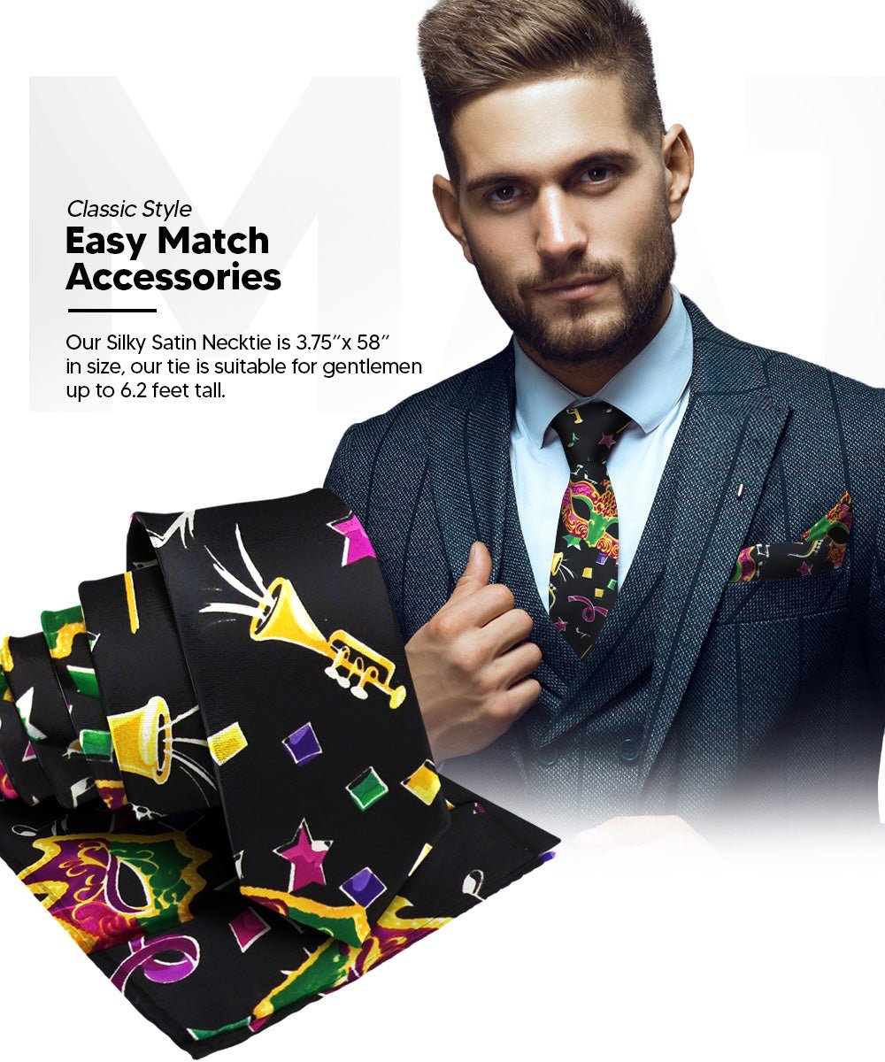 Vittorio Farina Men's Mardi Gras Satin Necktie and Pocket Square