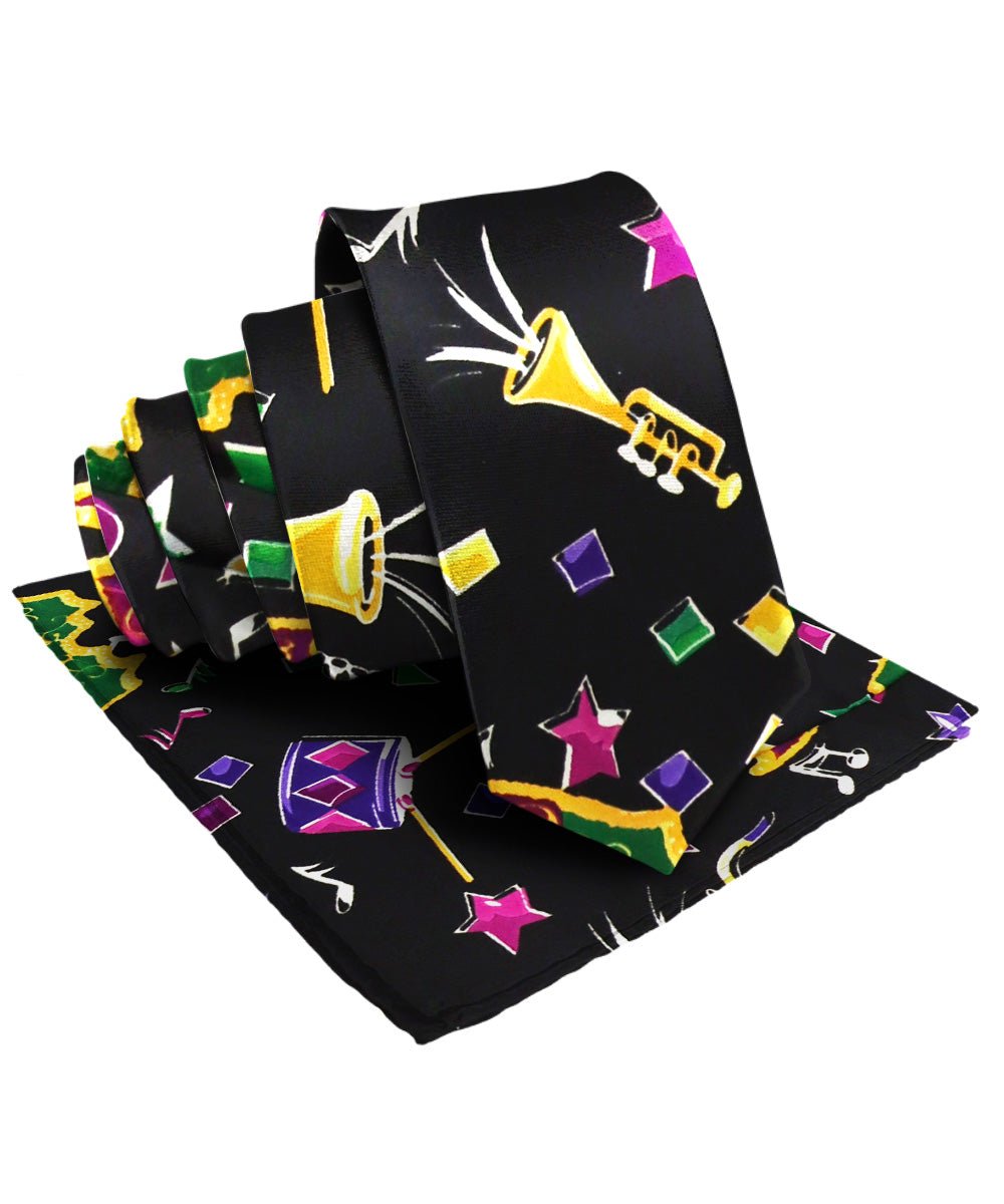 Vittorio Farina Men's Mardi Gras Satin Necktie and Pocket Square