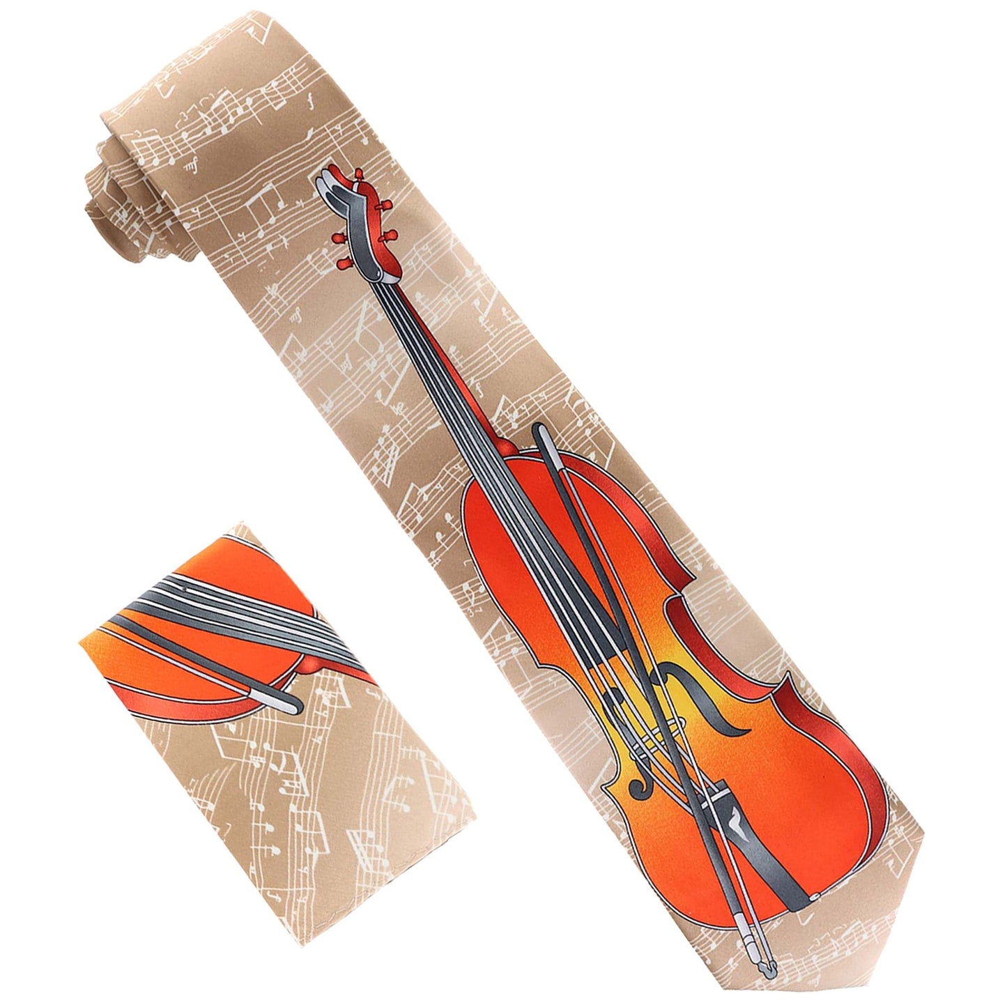 Vittorio Farina Men's Red and Gold Trombone Musical Necktie and Pocket Square