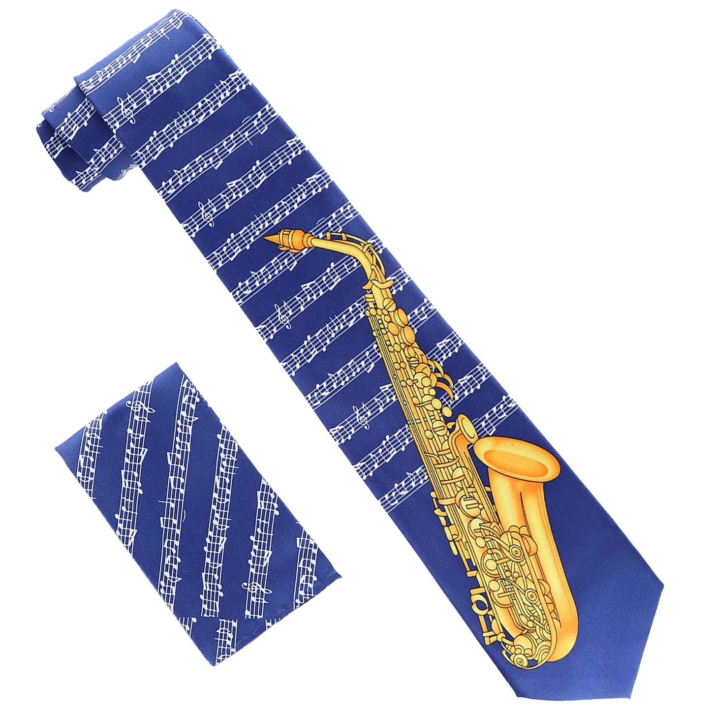 Vittorio Farina Men's Red and Gold Trombone Musical Necktie and Pocket Square