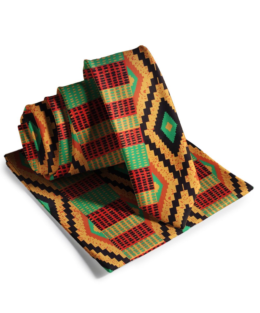 Vittorio Farina Men's Kente Satin Necktie & Pocket Square
