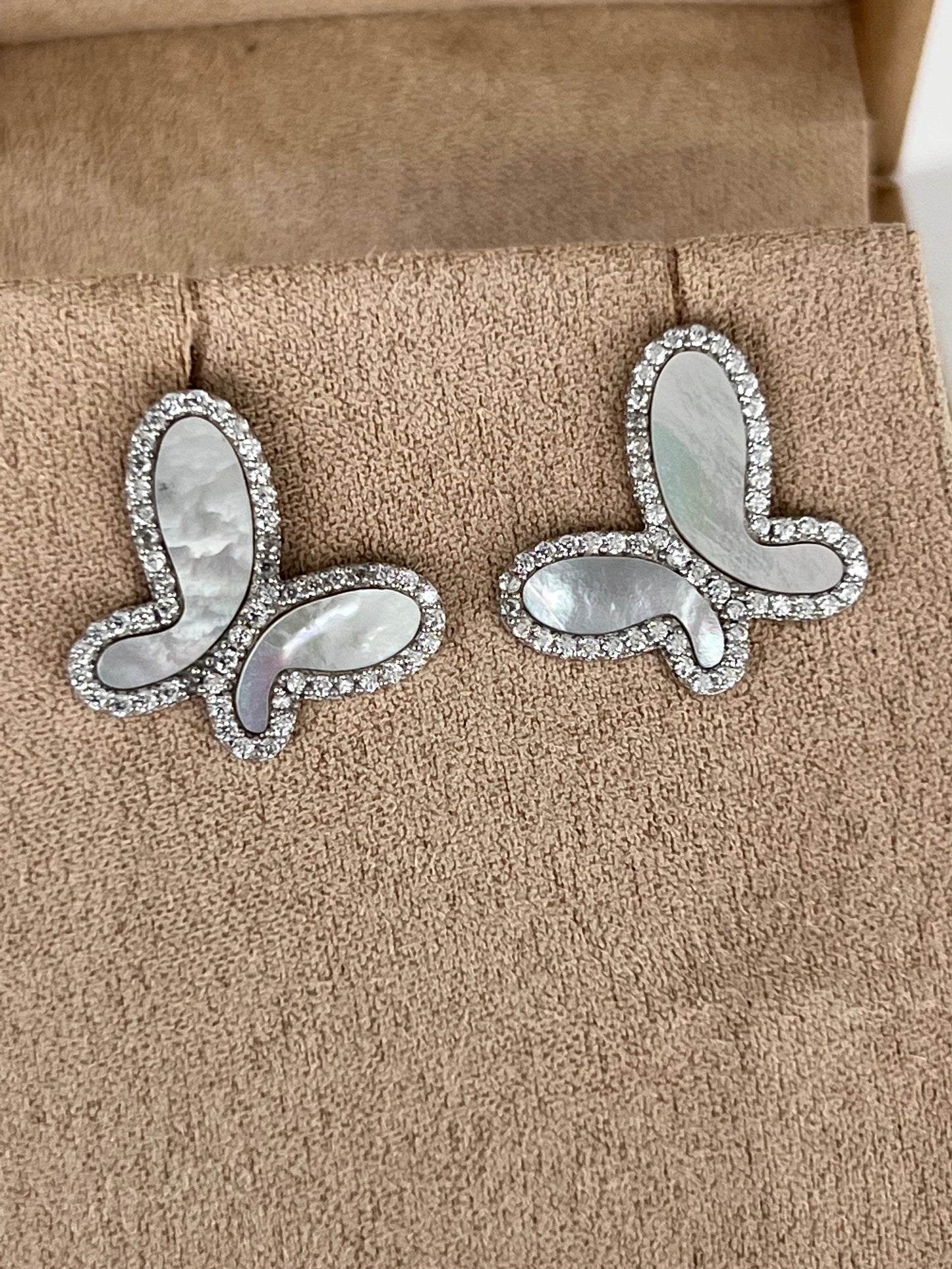925 Silver with Mother Of Pearl Cubic Zirconia  Stud Butterfly Earring Jewelry