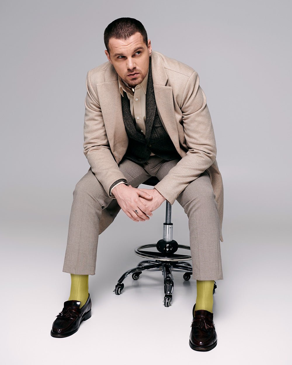 Vittorio Farina Men's Ribbed Shear Nylon Over The Calf Dress Socks