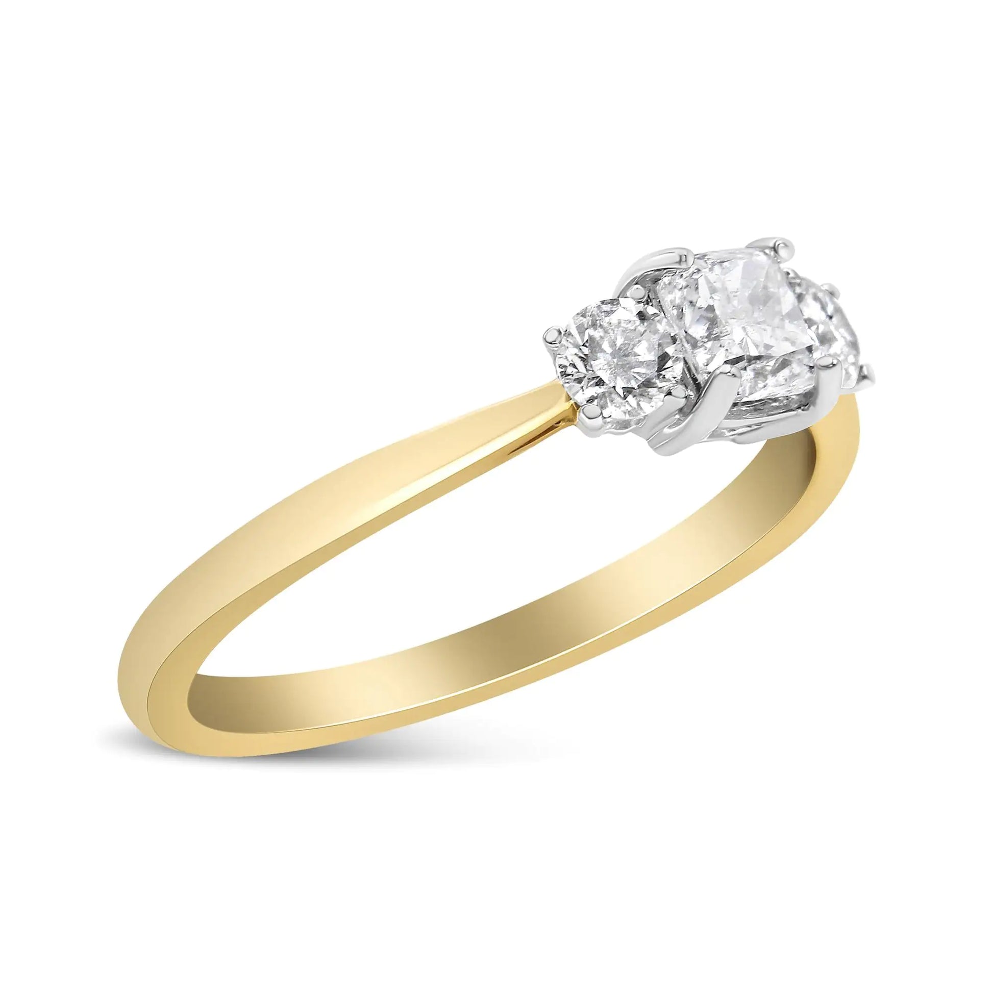 *SOLD OUT* 14K Yellow Gold 3/4 Cttw Cushion and Round-Cut Diamond Bostonian Style 3 Stone Engagement Ring (I-J Color, SI2-I1 Clarity) - Concordia Style Boutique
