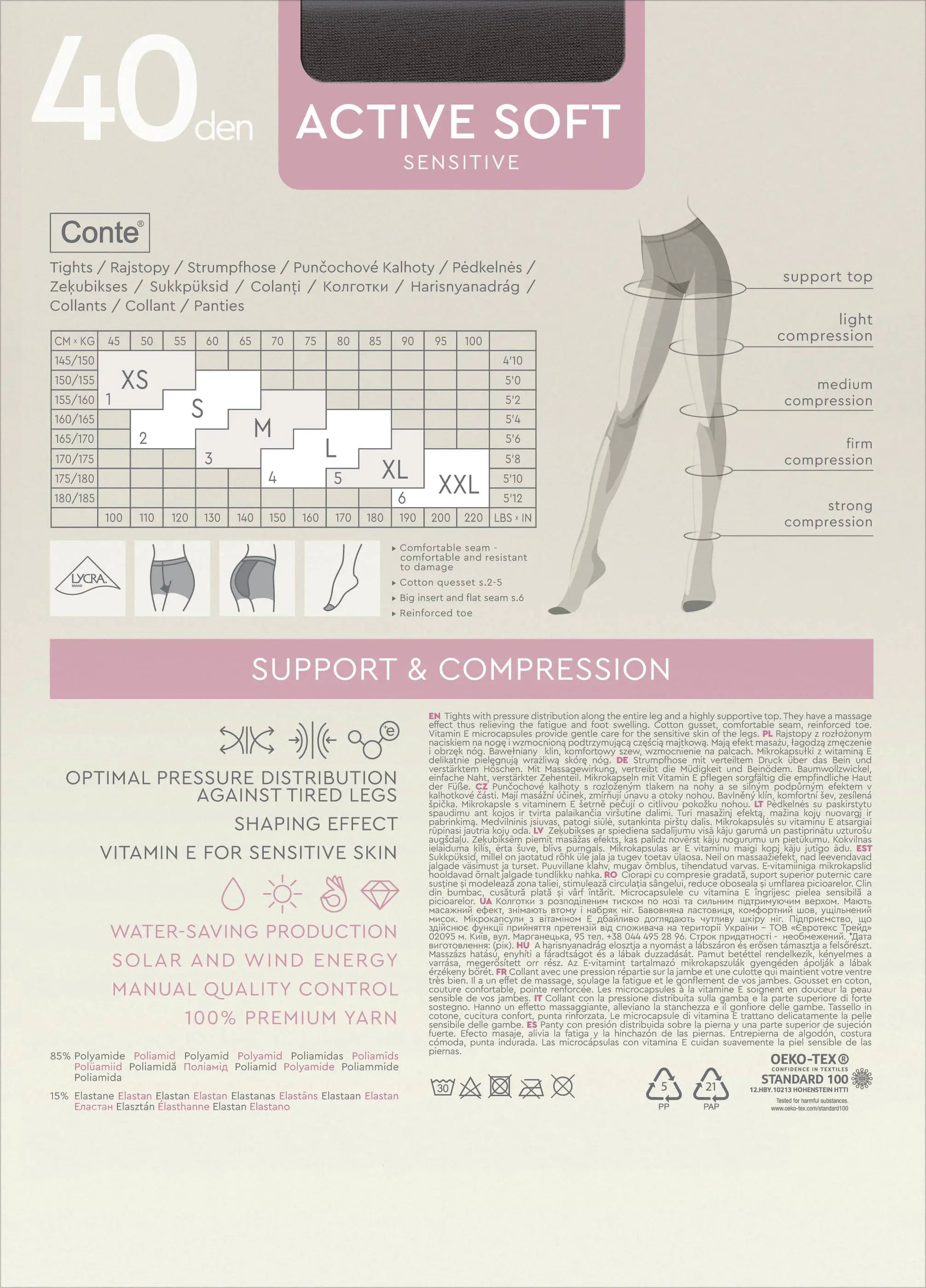 Tights Conte Active Soft 40 Den - Shaping Support with Vitamin E - Concordia Style Boutique