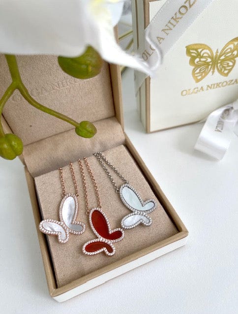 Green Malachite w/ 18k Gold & Cubic Zirconia Butterfly Necklace Jewelry