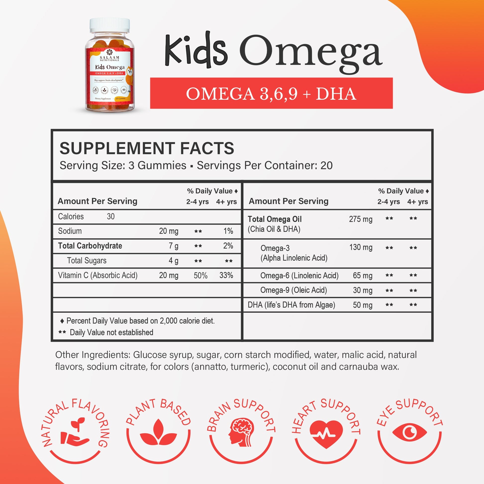 Halal Omega 3, 6 & 9 Gummies with DHA for Kids - 60 Count | Salaam Nutritionals - Concordia Style Boutique