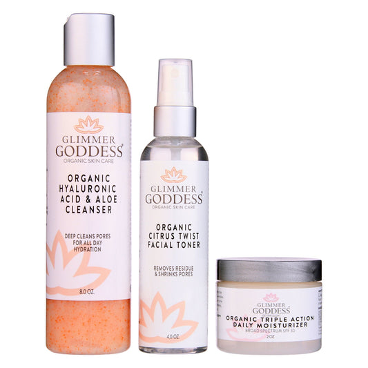 Organic 3 Step Anti-Aging Skin Care Kit - Cleanse, Tone, Hydrate - Concordia Style Boutique