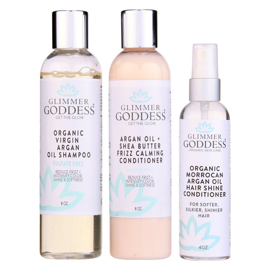 Organic Argan Oil Hair Treatment Trio, Hydrating Shampoo, Deep Conditioner, and Hair Shine Spray - Concordia Style Boutique
