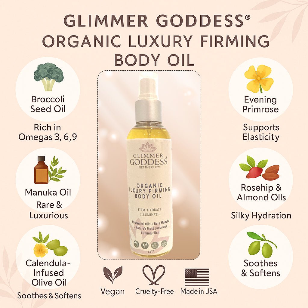 Organic Luxury Firming Body Oil – Anti-Aging Body Oil with Evening Primrose, Rosehip & Manuka for Radiant Skin