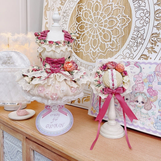 High quality Rosé Blossom Couture Dog Dress & Hat Set