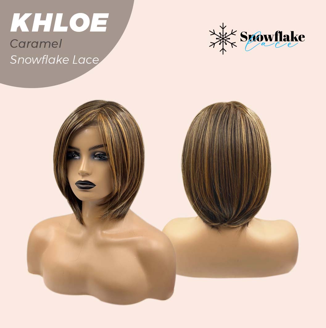 JBEXTENSION 12 Inches Bob Cut Caramel Pre-Cut Snowflake Lace Frontlace Glueless Wig KHLOE LACE【PERMATEASE】