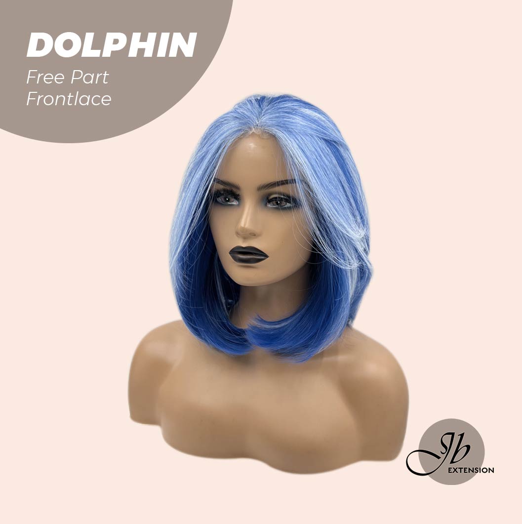 JBEXTENSION 12 Inches Bob Cut Blue With White Highlight Free Part Pre-Cut Frontlace Glueless Wig DOLPHIN