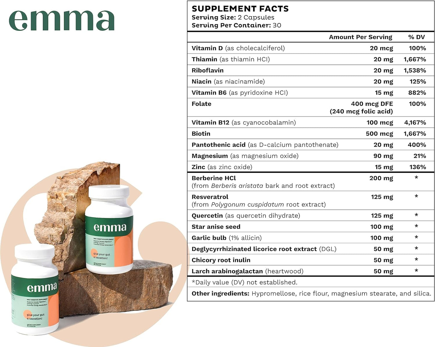 Emma Gut Health - Gas and Bloating Relief, Constipation, Leaky Gut Repair 60 Capsules - Clearance Sale