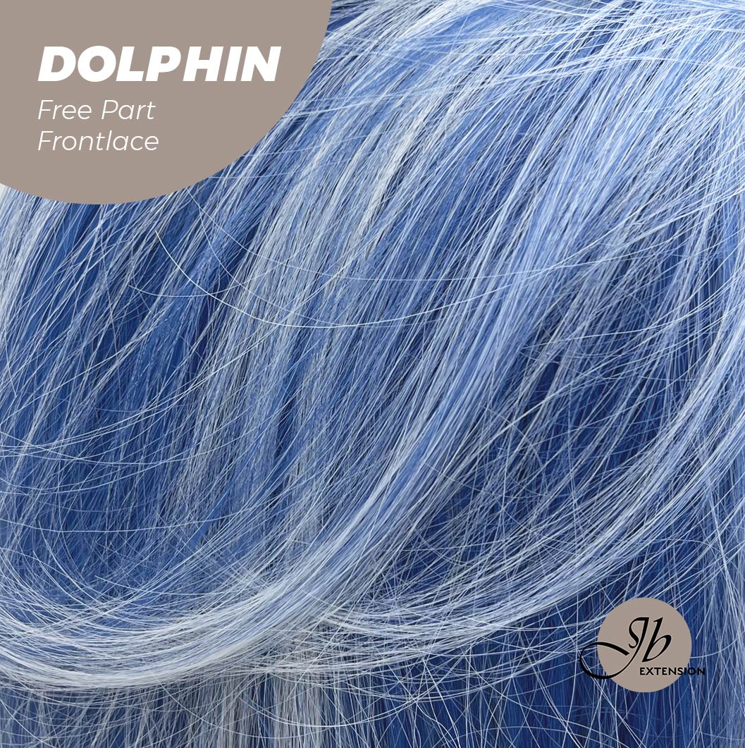 JBEXTENSION 12 Inches Bob Cut Blue With White Highlight Free Part Pre-Cut Frontlace Glueless Wig DOLPHIN