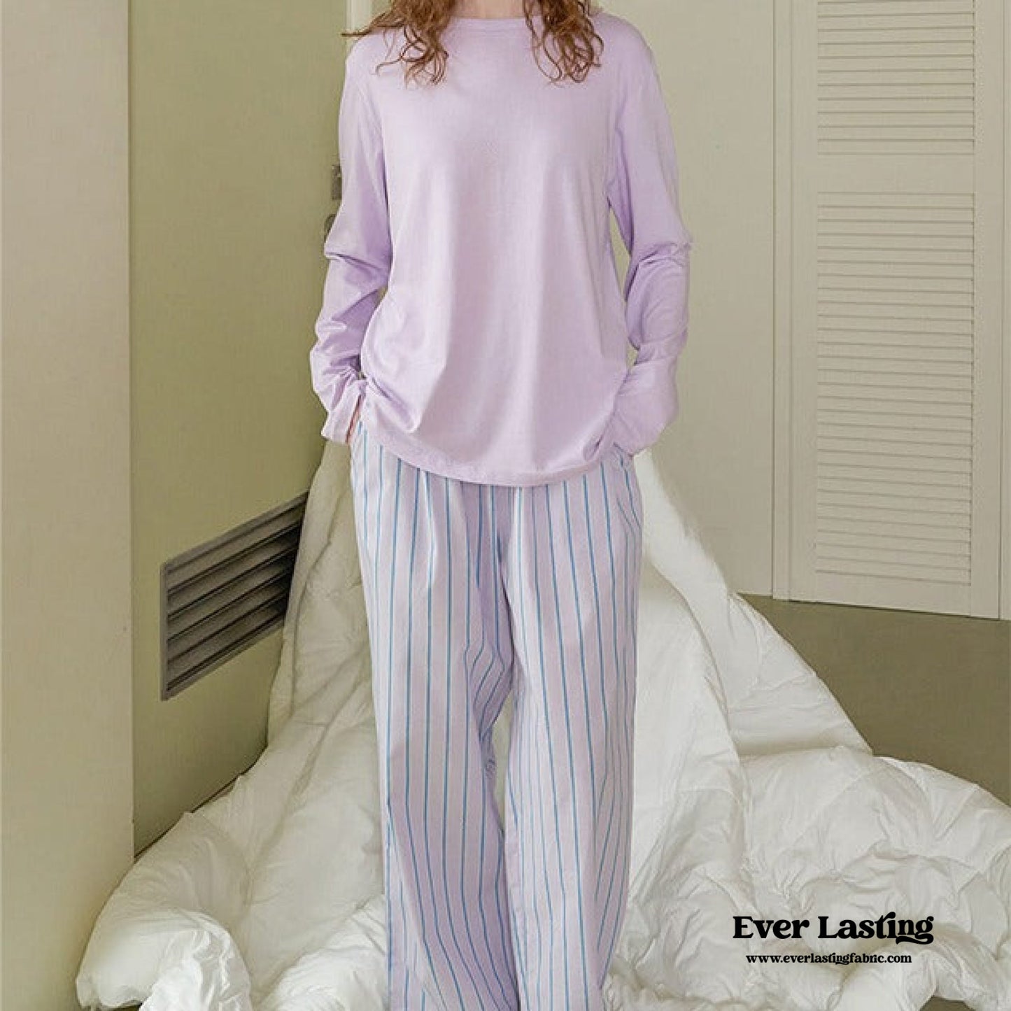 Pastel Striped Pajama Set / Purple
