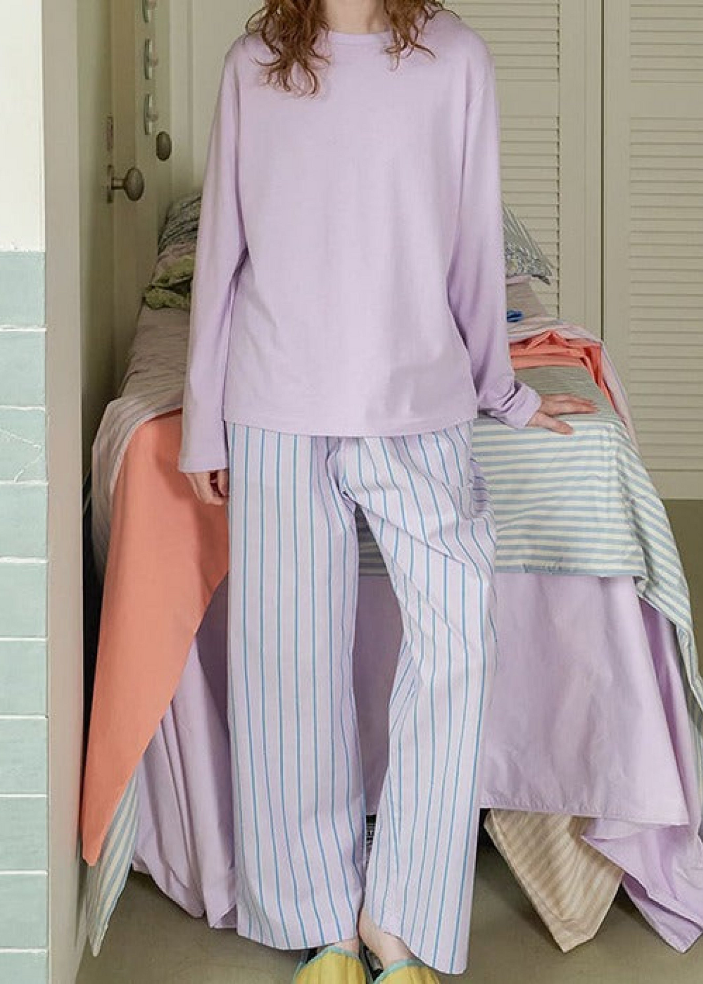 Pastel Striped Pajama Set / Purple