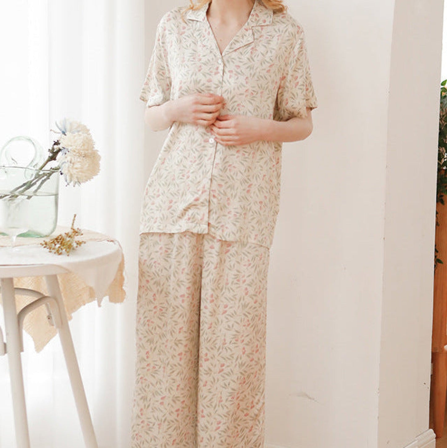 Pastoral Floral Long-Sleeve Long-Pants Pajama Set