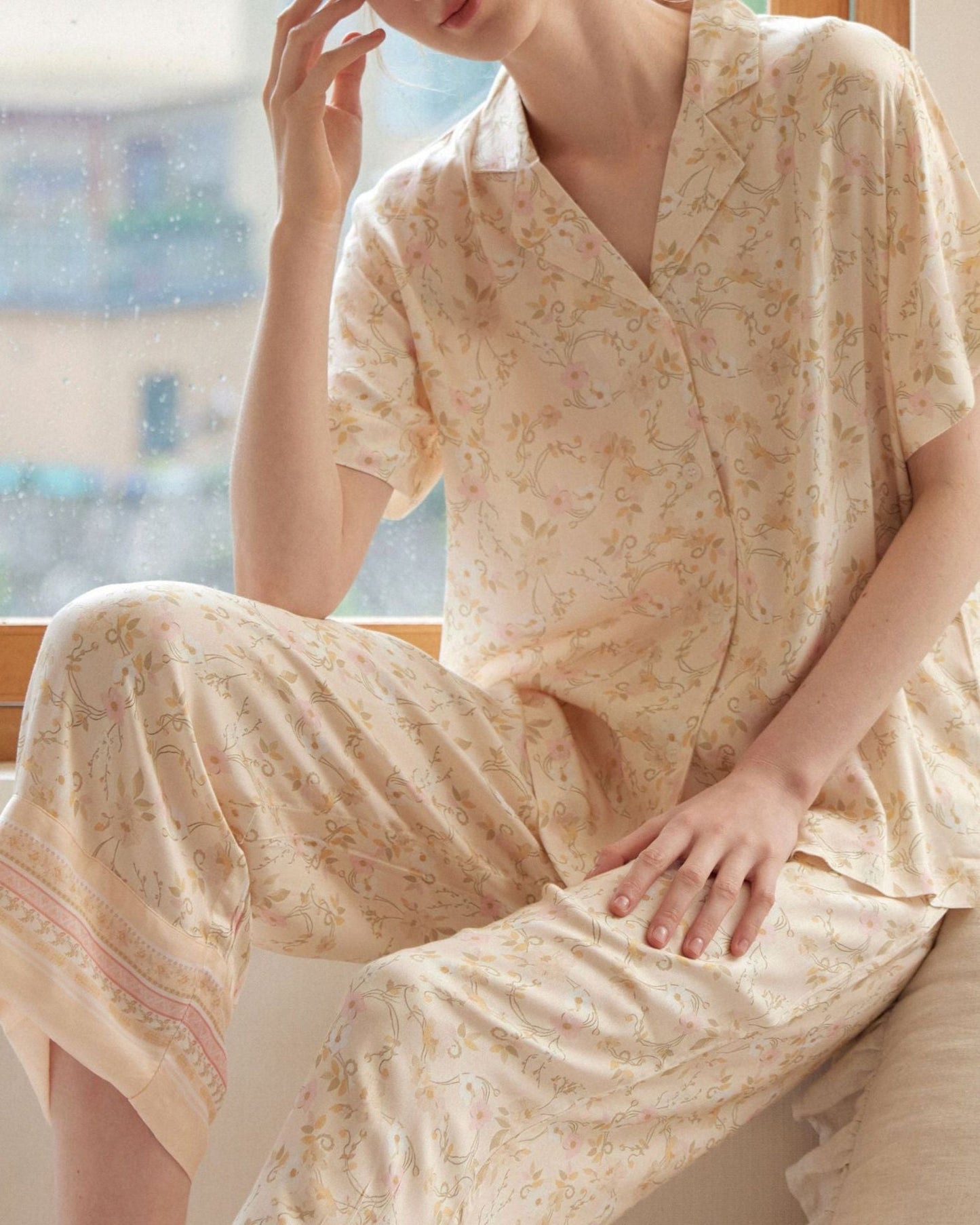 Pastoral Floral Long-Sleeve Long-Pants Pajama Set