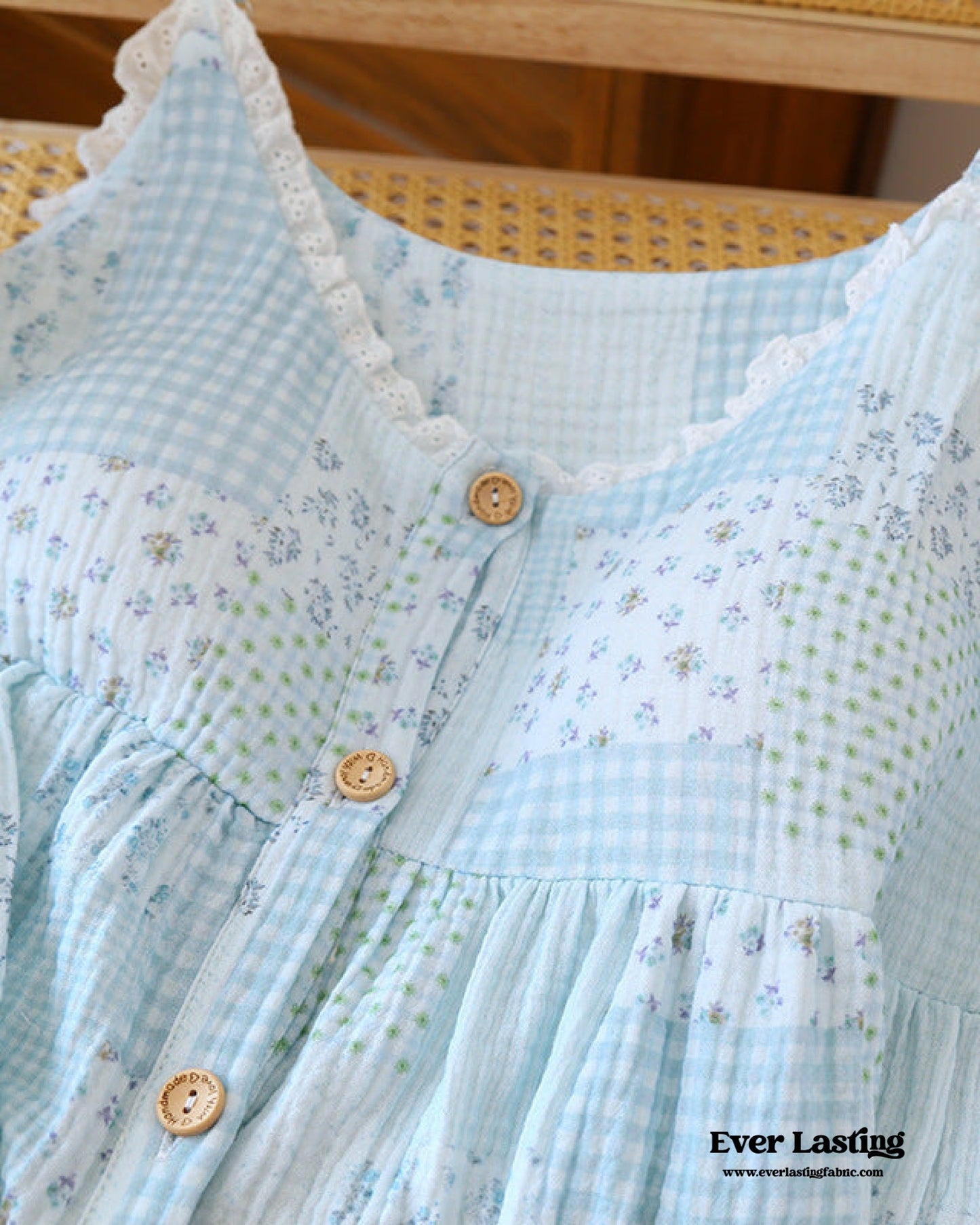 Patchwork Floral Cardigan Pajama Set / Blue