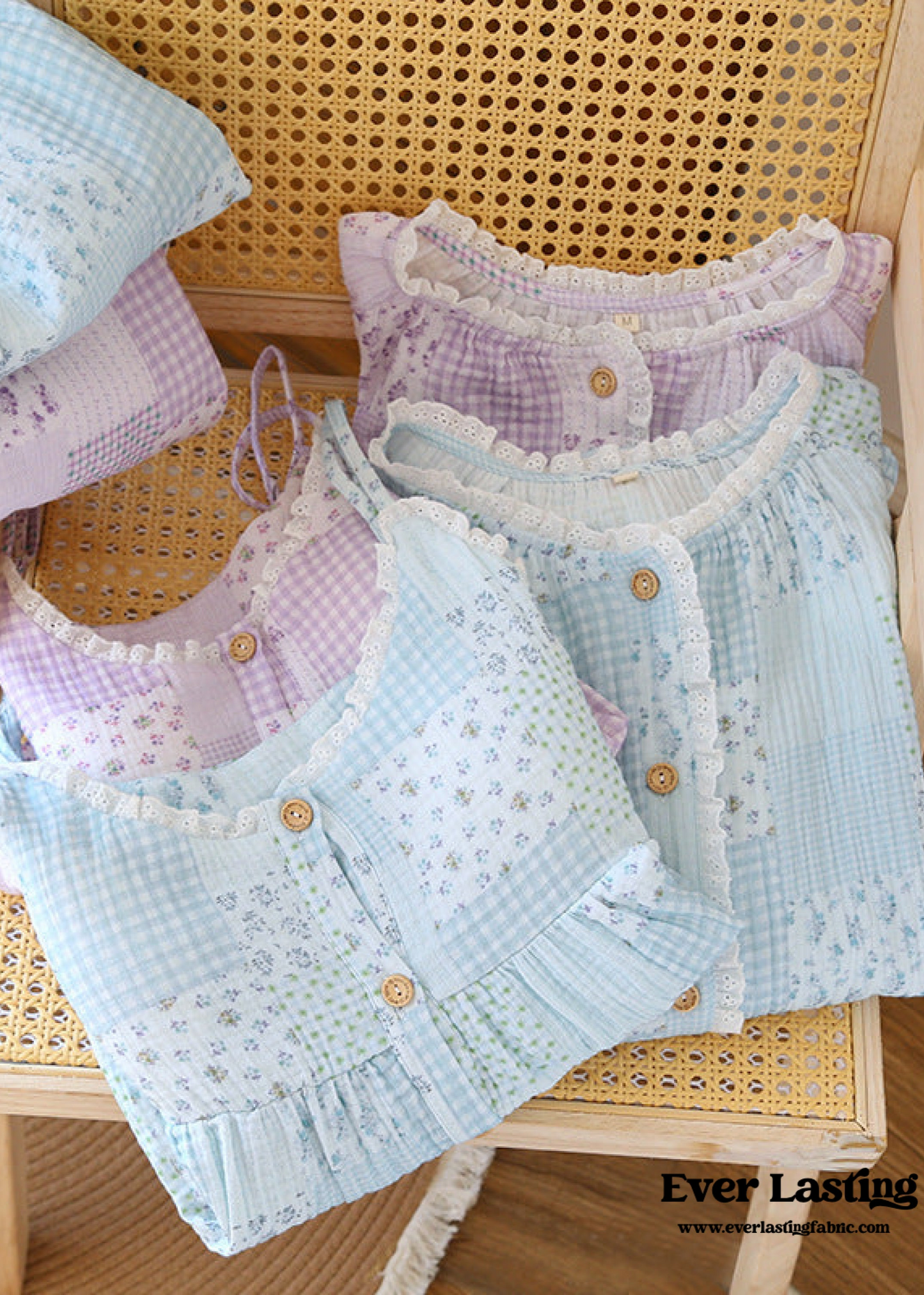 Patchwork Floral Cardigan Pajama Set / Blue