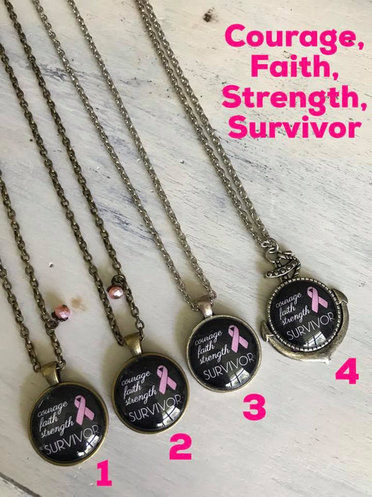 Courage, Faith, Strength, Survivor pendant - Concordia Style Boutique