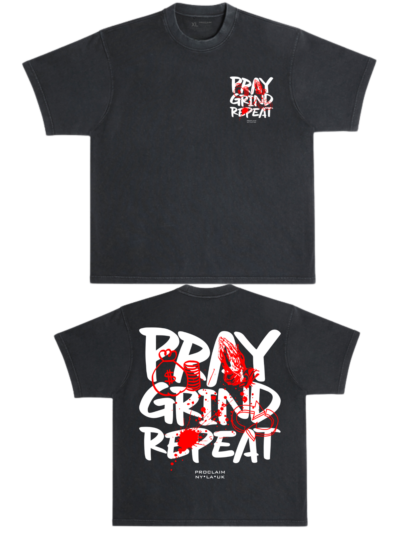 Pray Grind Repeat- Ash Grafitti T-Shirt - Concordia Style Boutique