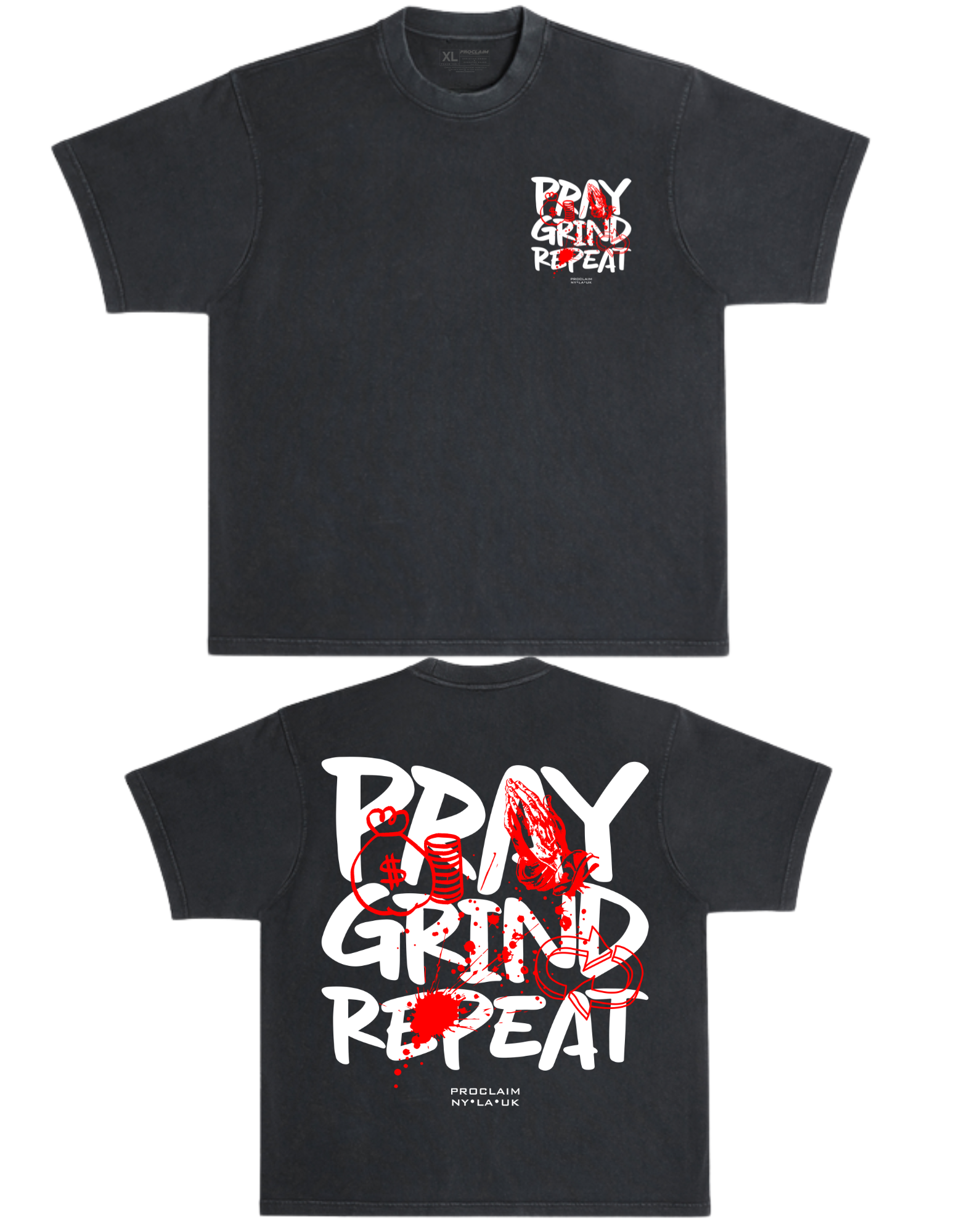 Pray Grind Repeat- Ash Grafitti T-Shirt - Concordia Style Boutique
