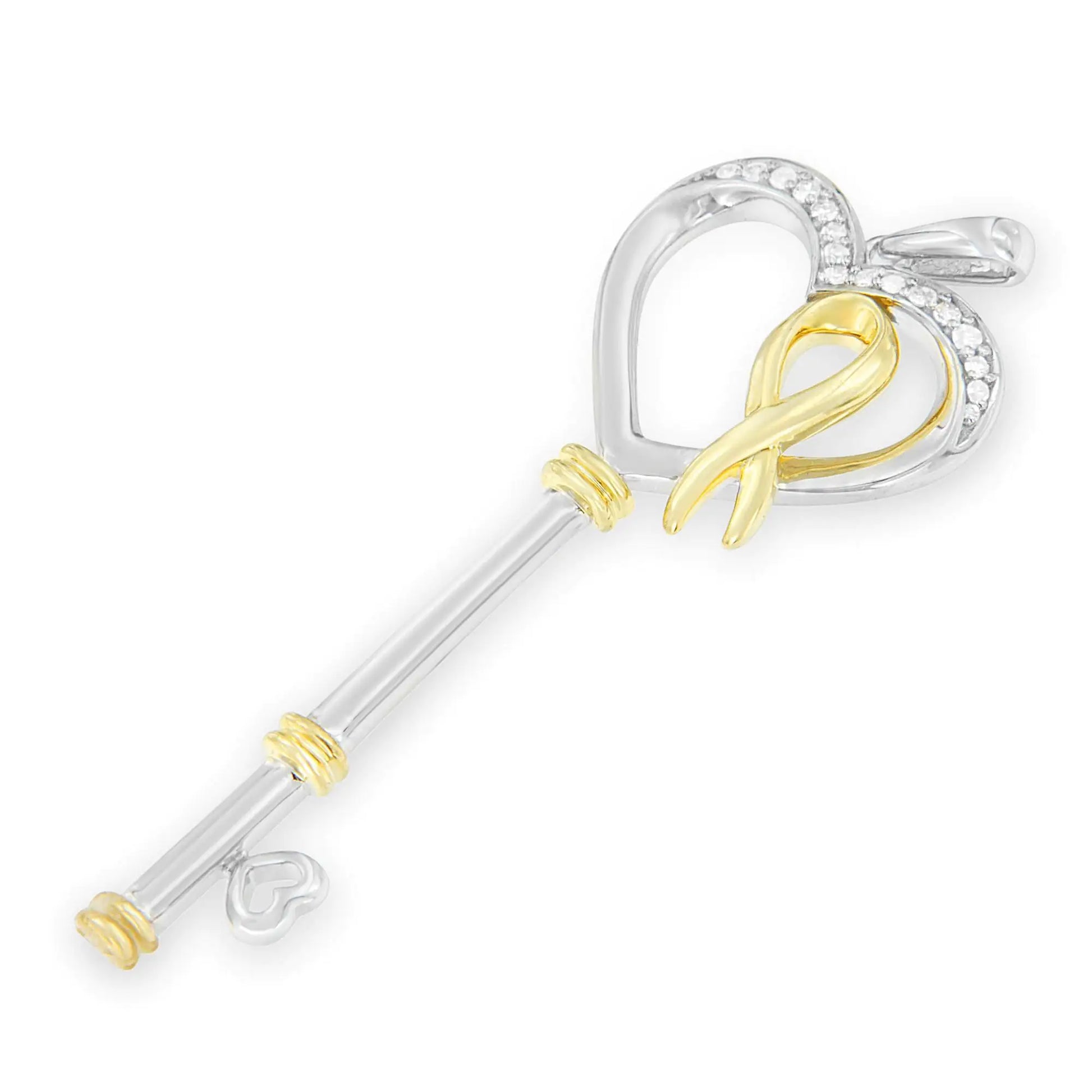 10k Two-Tone Gold-Plated Sterling Silver 1/10 ct TDW Round Cut Diamond Key to My Heart Pendant Necklace (H-I, I1-I2) - Concordia Style Boutique