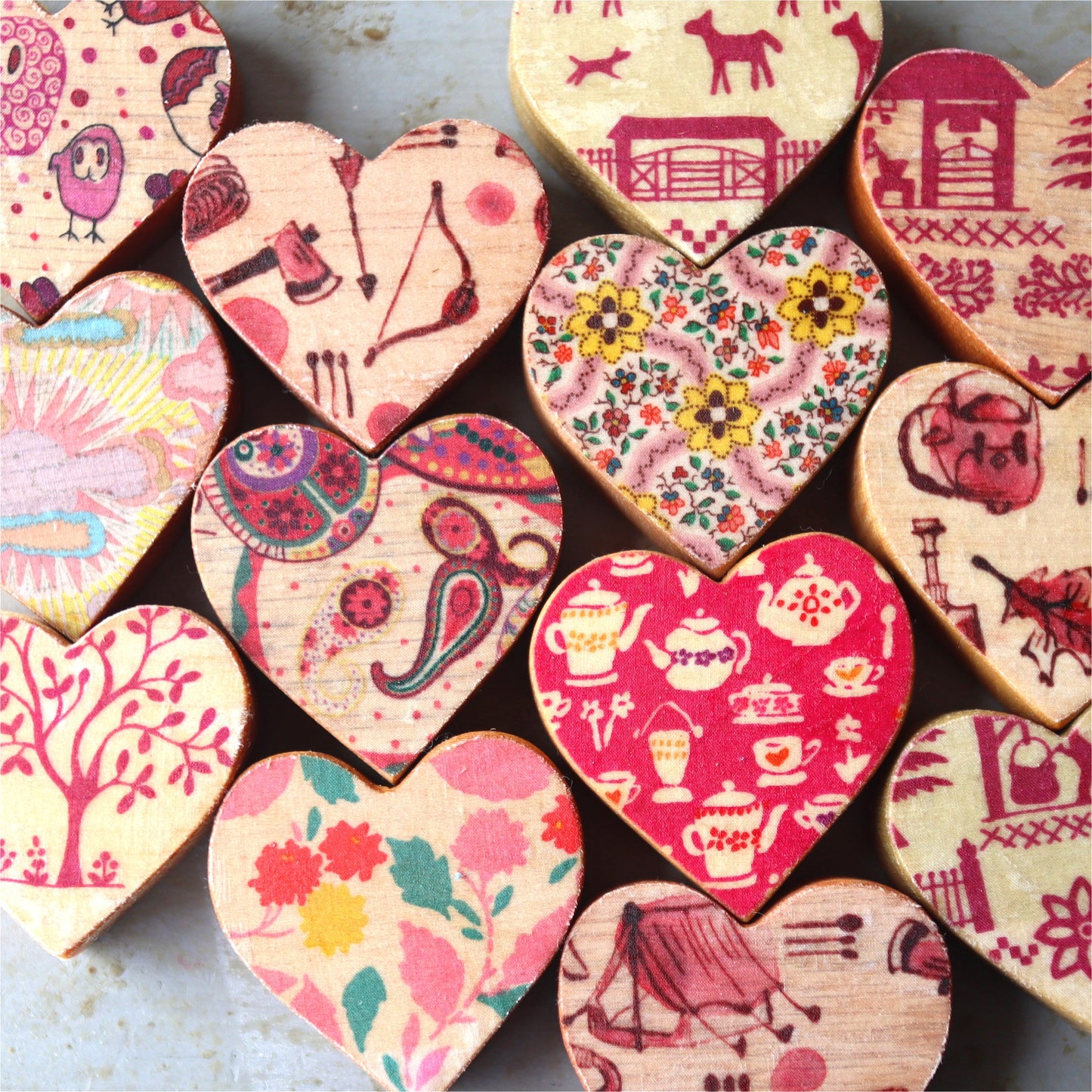 Fabric-Faced Wooden Hearts