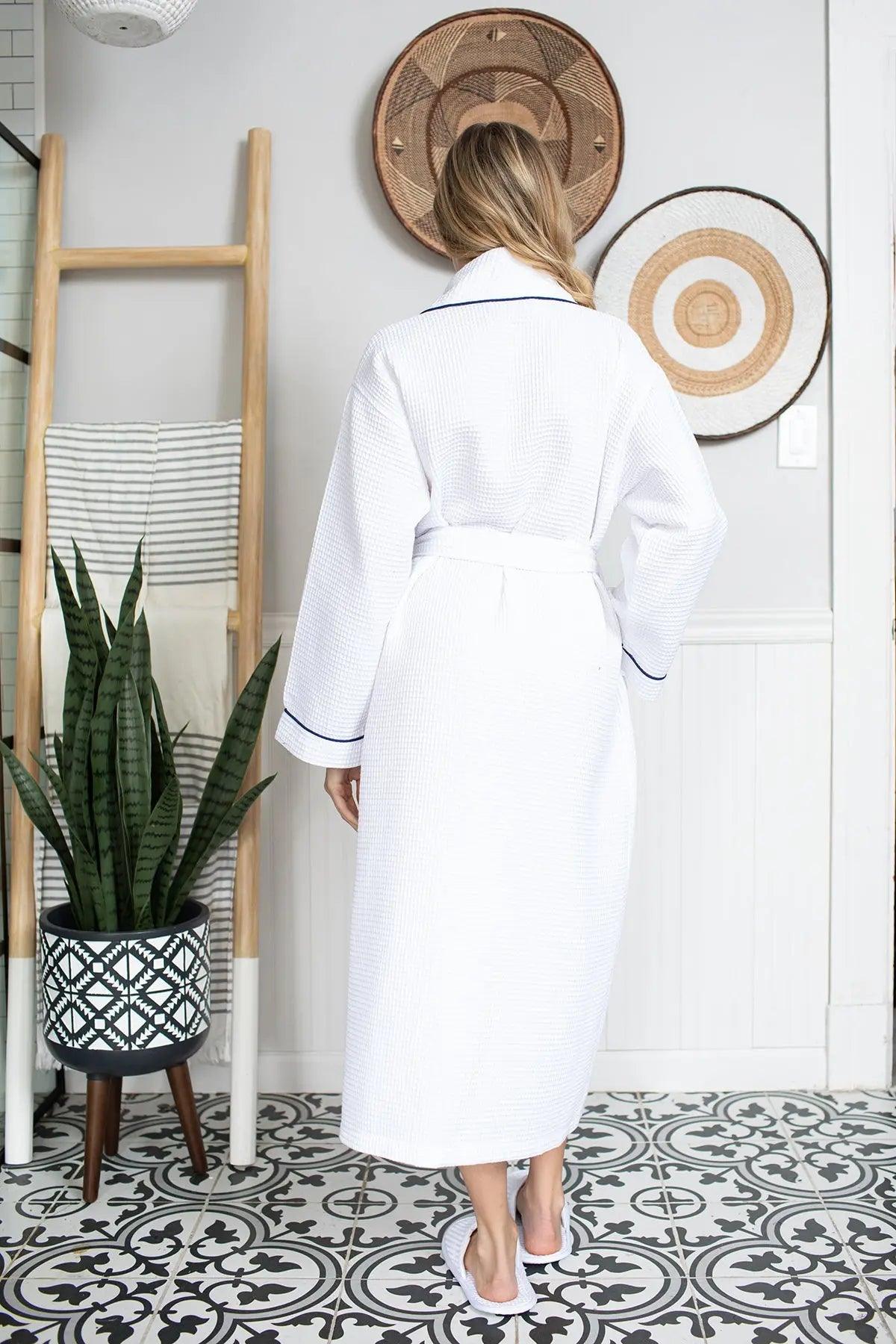 Women’s Waffle Piping Bathrobe – Lightweight Spa-Style Comfort - Concordia Style Boutique