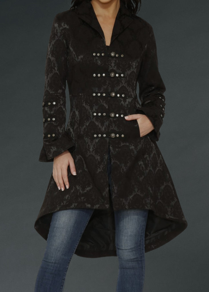 Black Brocade Gothic Pirate Coat - Concordia Style Boutique
