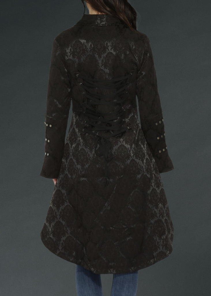 Black Brocade Gothic Pirate Coat - Concordia Style Boutique