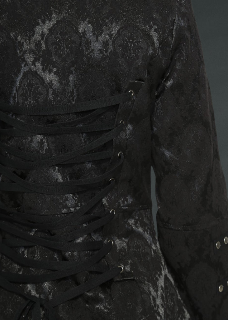Black Brocade Gothic Pirate Coat - Concordia Style Boutique