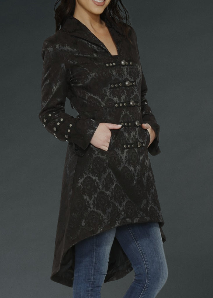 Black Brocade Gothic Pirate Coat - Concordia Style Boutique