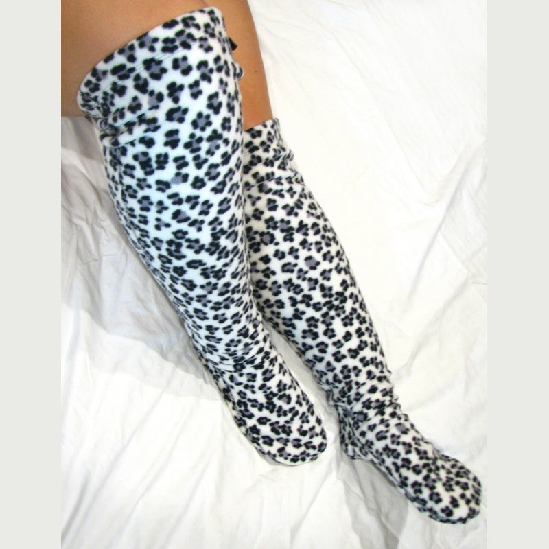 Over-the-Knee Fleece Socks - Snow Leopard