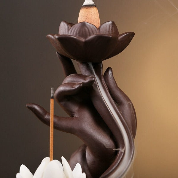 White Lotus Large Backflow Incense Burner Lamp With LED