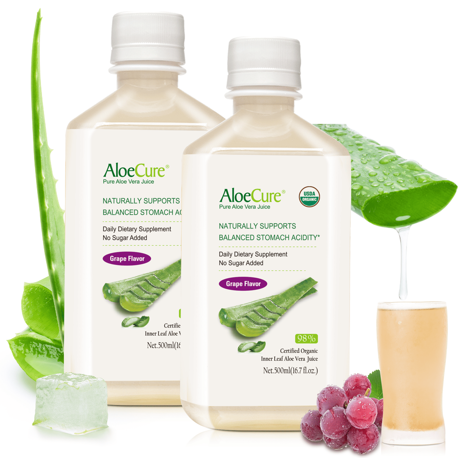 Pure Aloe Vera Juice Grape Flavor - USDA Certified Organic - Concordia Style Boutique