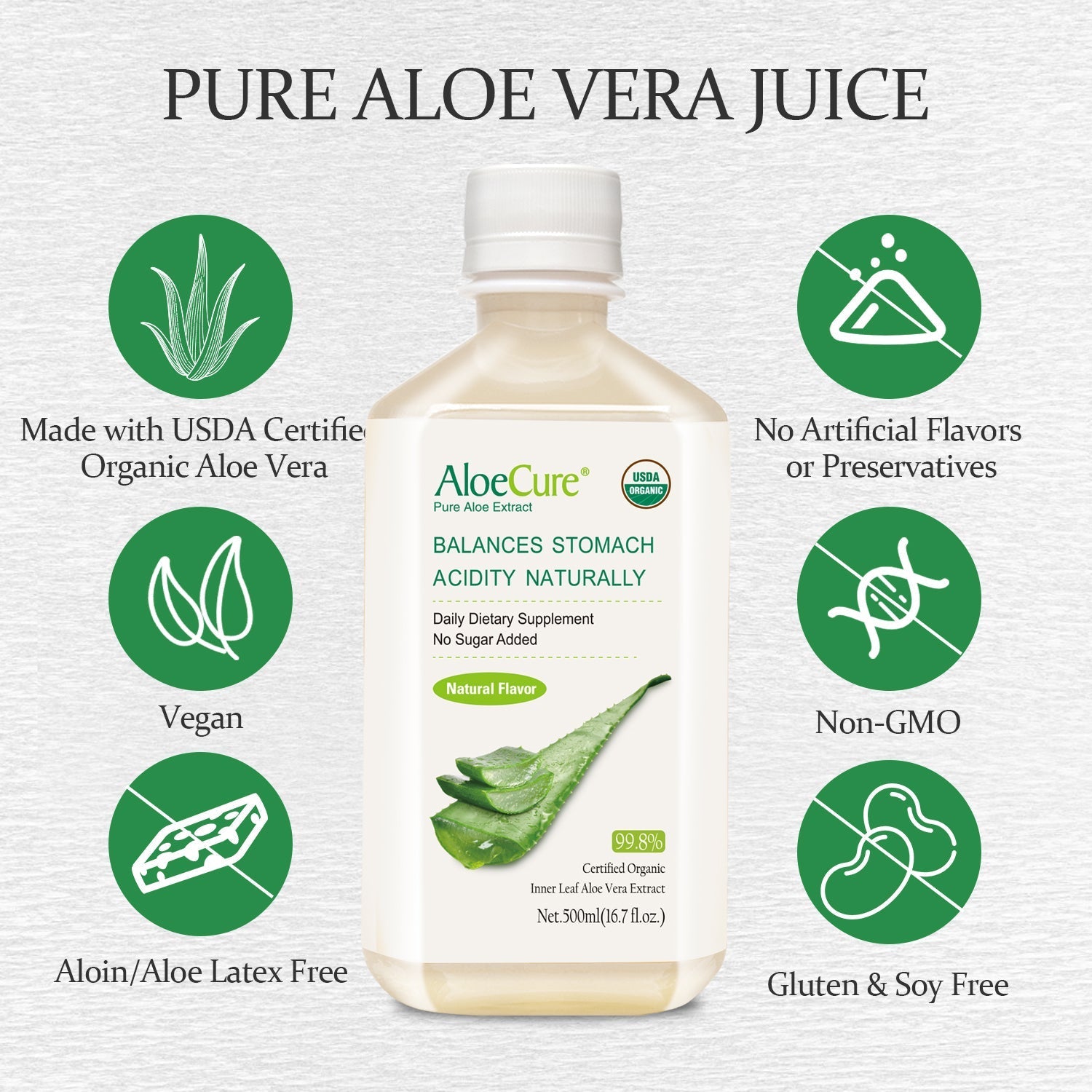 Pure Aloe Vera Juice Natural Flavor - USDA Certified Organic - Concordia Style Boutique
