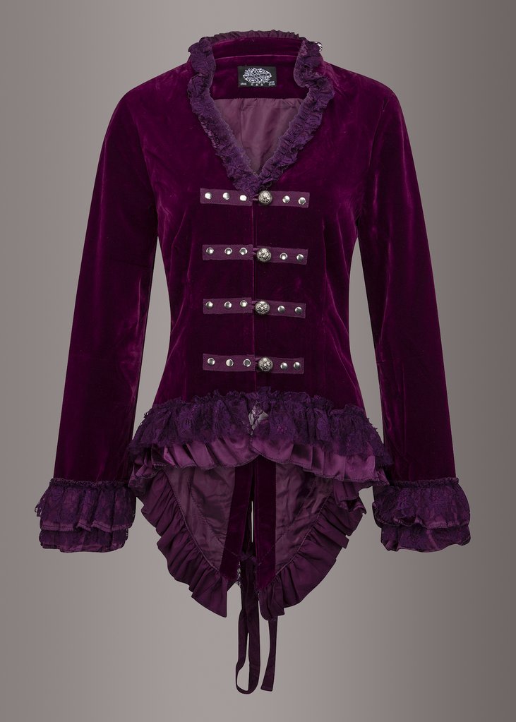 Witchy Woman Purple Velvet Steampunk Tail Jacket with Back Lacing - Concordia Style Boutique