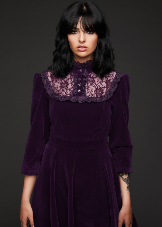 Still Loving You Purple Velvet Gothic Dress - Concordia Style Boutique